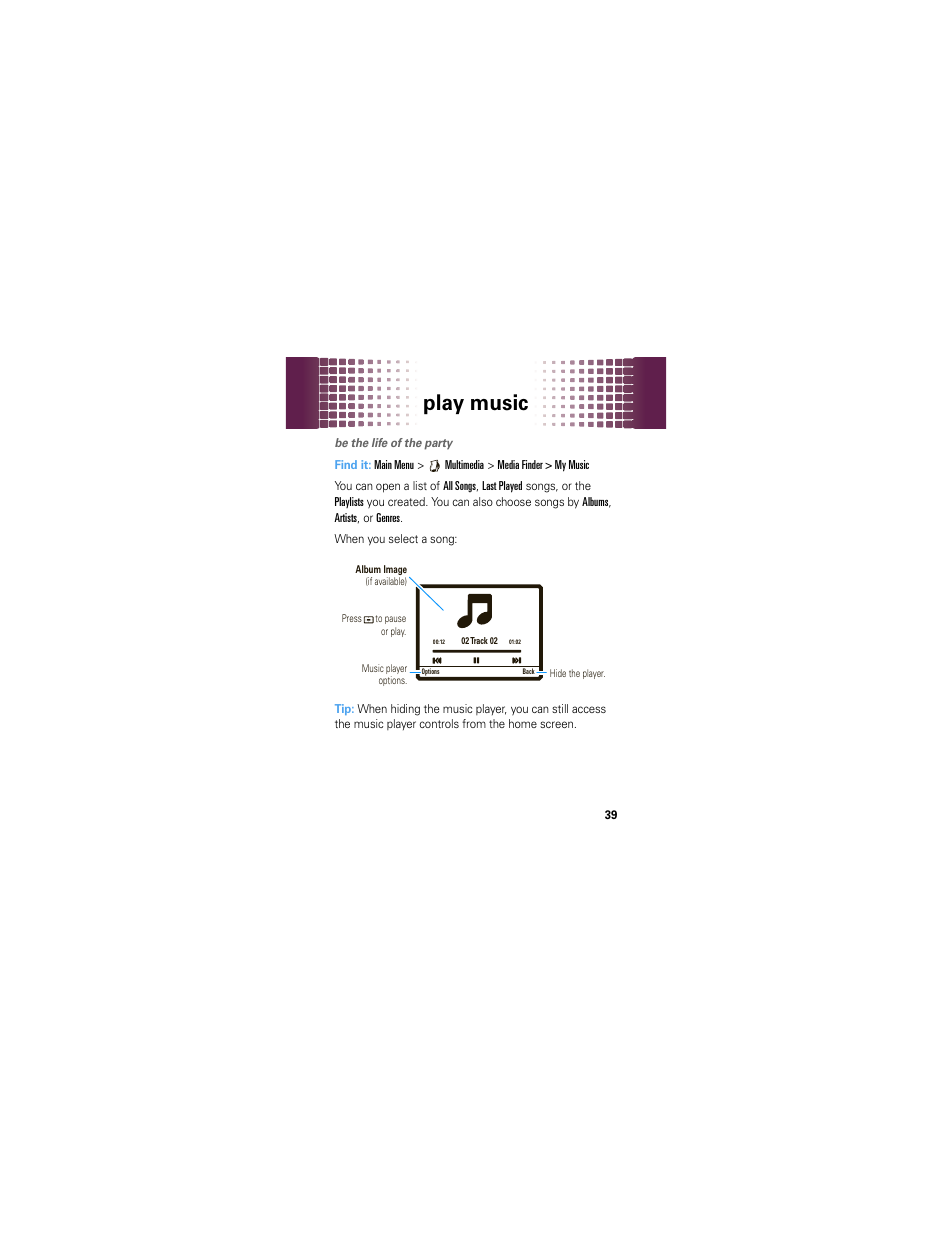 Play music | Motorola A45ECO User Manual | Page 41 / 90