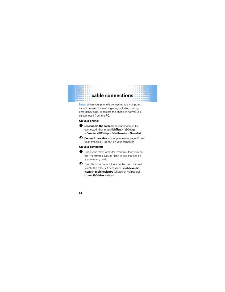 Cable connections | Motorola A45ECO User Manual | Page 56 / 90