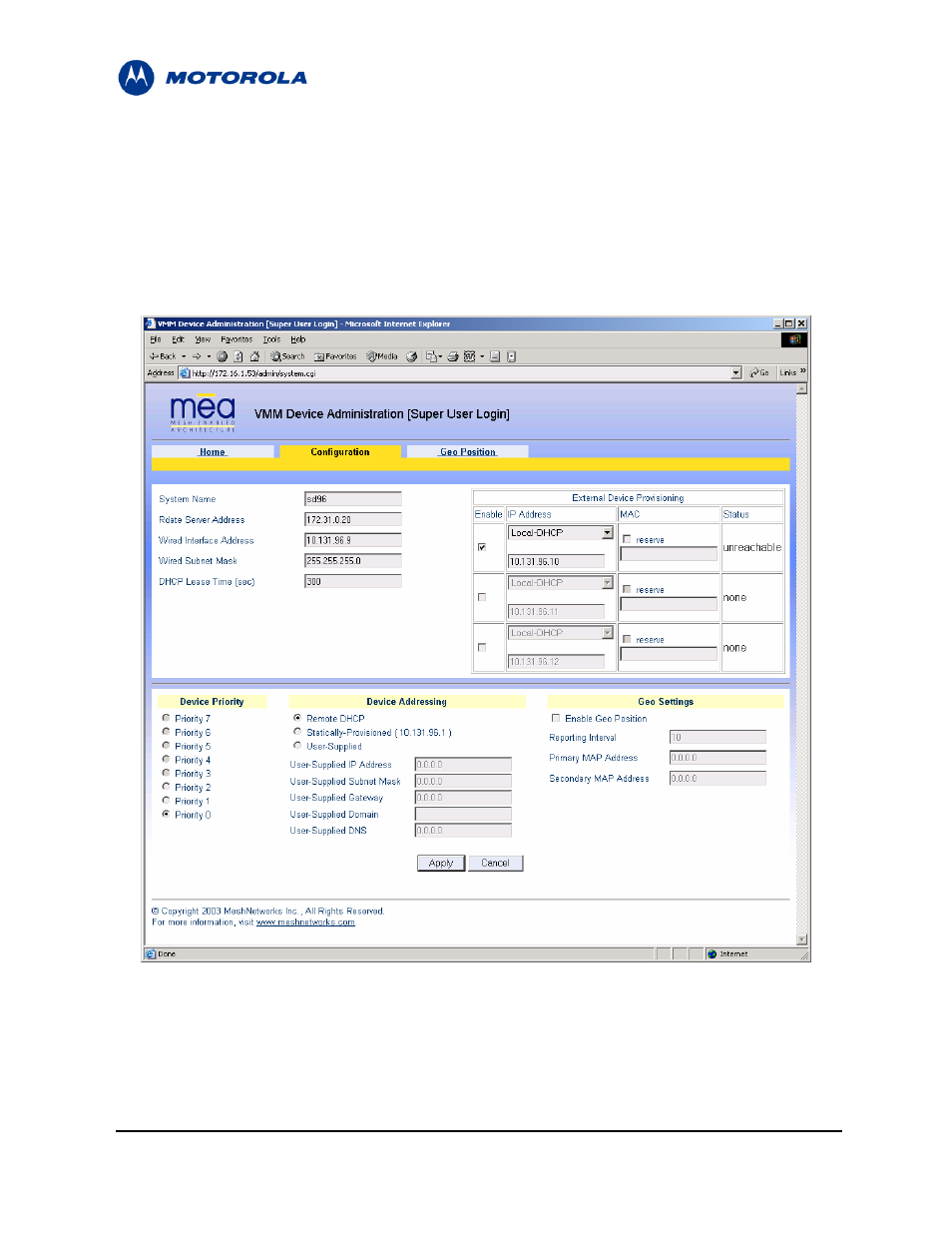 5 vmm device administration configuration tab, Vmm device administration configuration tab, Figure 3-5 | Motorola MEA 3.1 User Manual | Page 20 / 49