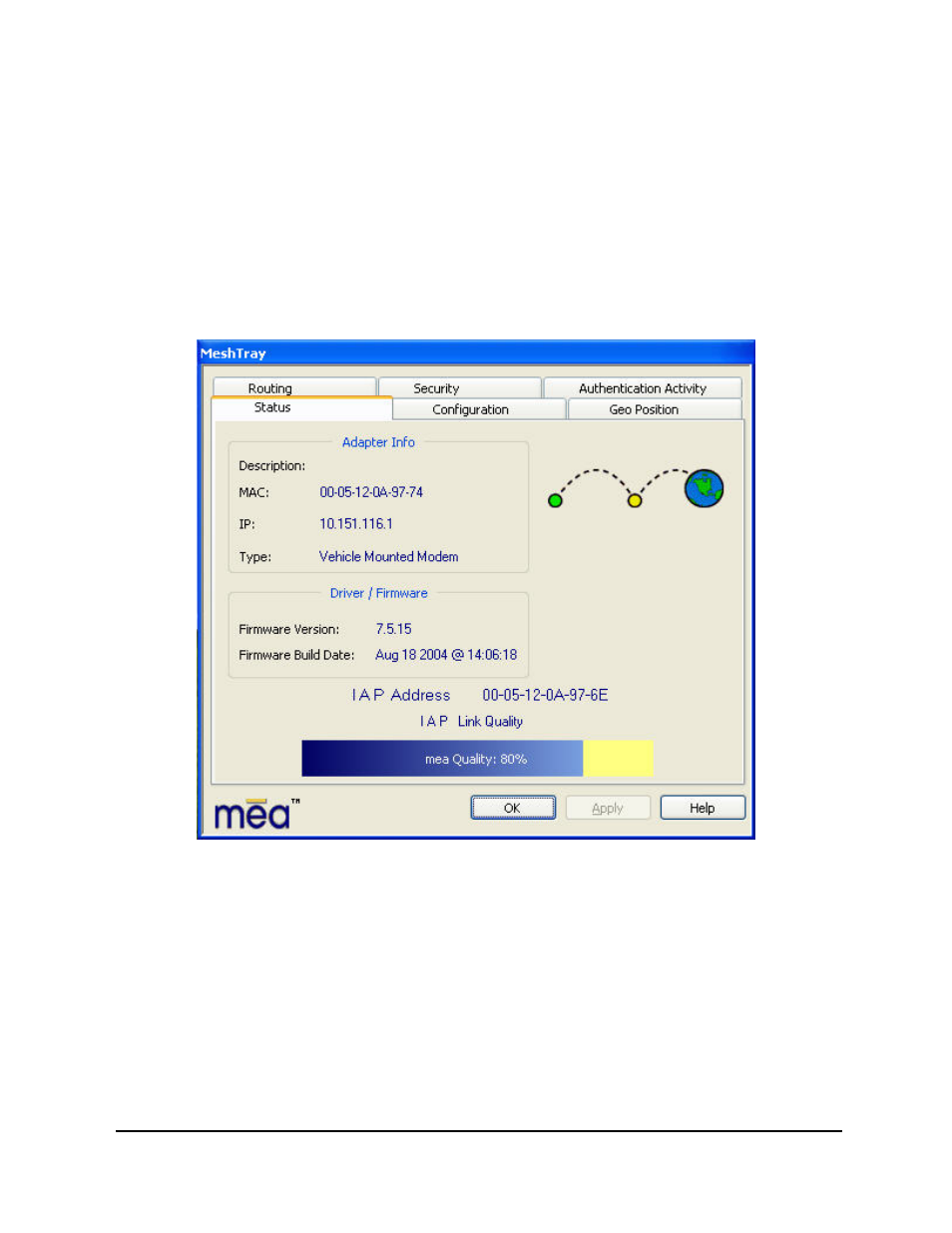 1 meshtray status information, Meshtray status information, Figure 3-11 | Meshtray status tab (vmm) | Motorola MEA 3.1 User Manual | Page 29 / 49