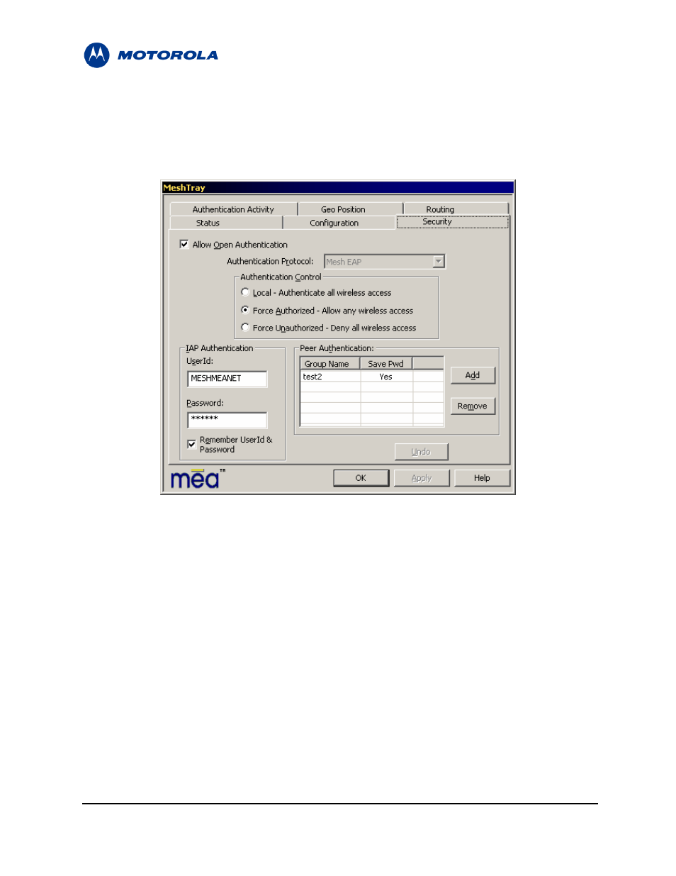 2 meshtray security tab, 3 meshtray authentication activity, Meshtray security tab | Meshtray authentication activity, Figure 3-12, Meshtray security tab (vmm) | Motorola MEA 3.1 User Manual | Page 30 / 49