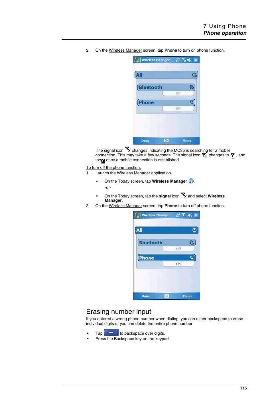 Erasing number input | Motorola MC35 EDA User Manual | Page 125 / 236