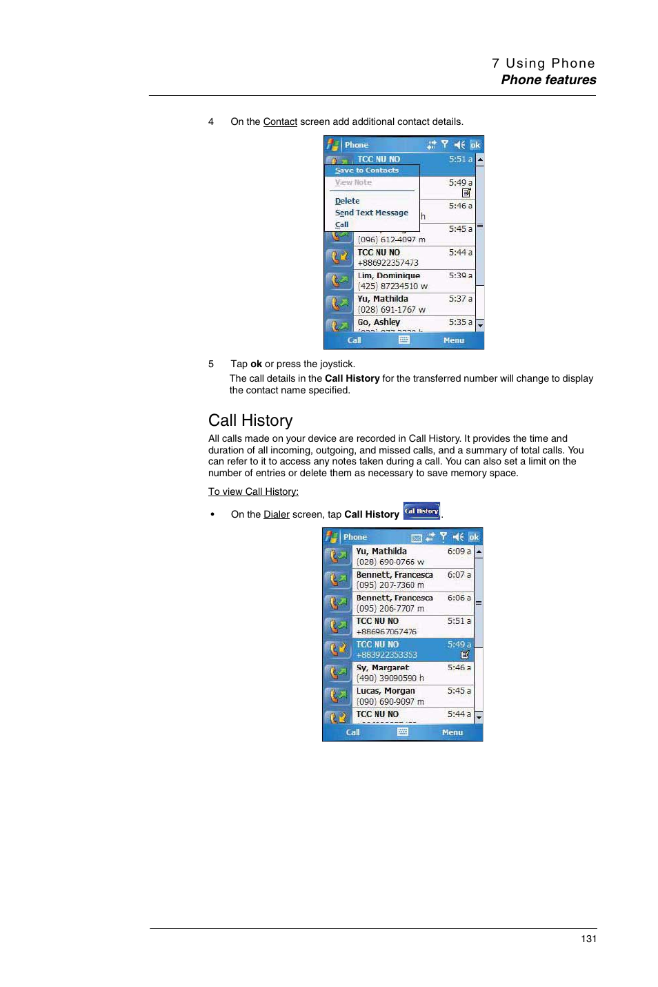 Call history | Motorola MC35 EDA User Manual | Page 141 / 236