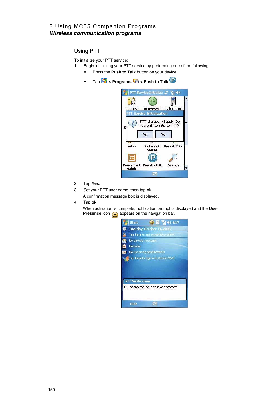 Using ptt | Motorola MC35 EDA User Manual | Page 160 / 236