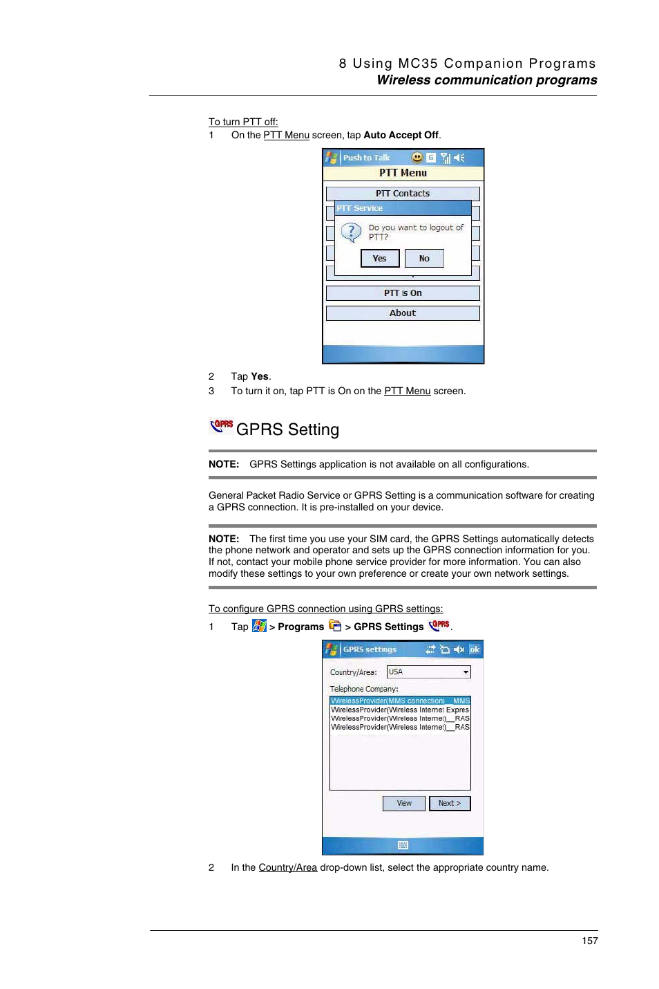 Gprs setting | Motorola MC35 EDA User Manual | Page 167 / 236