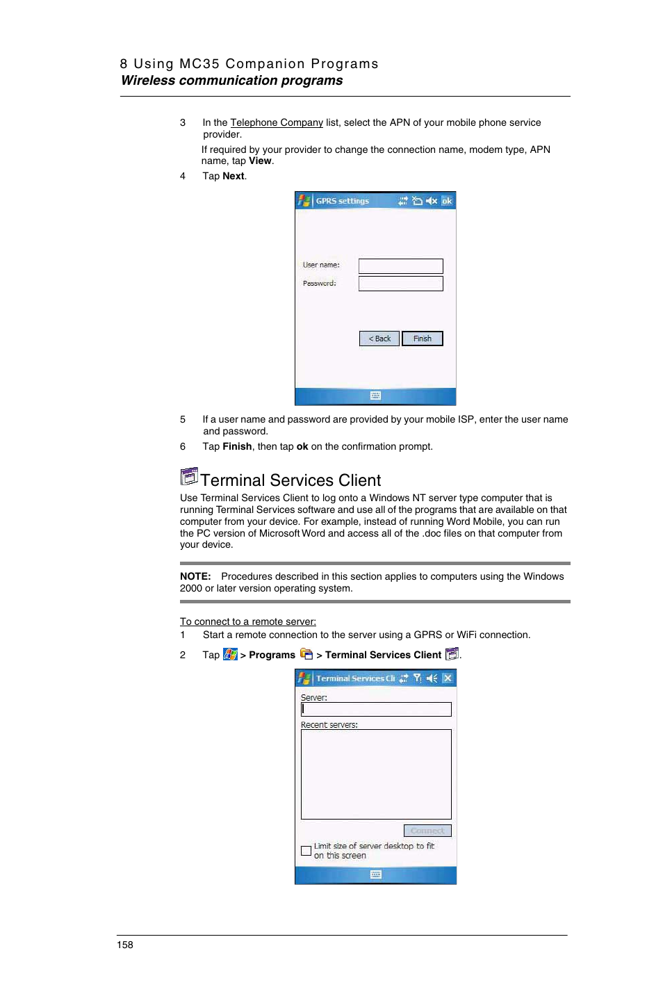 Terminal services client | Motorola MC35 EDA User Manual | Page 168 / 236