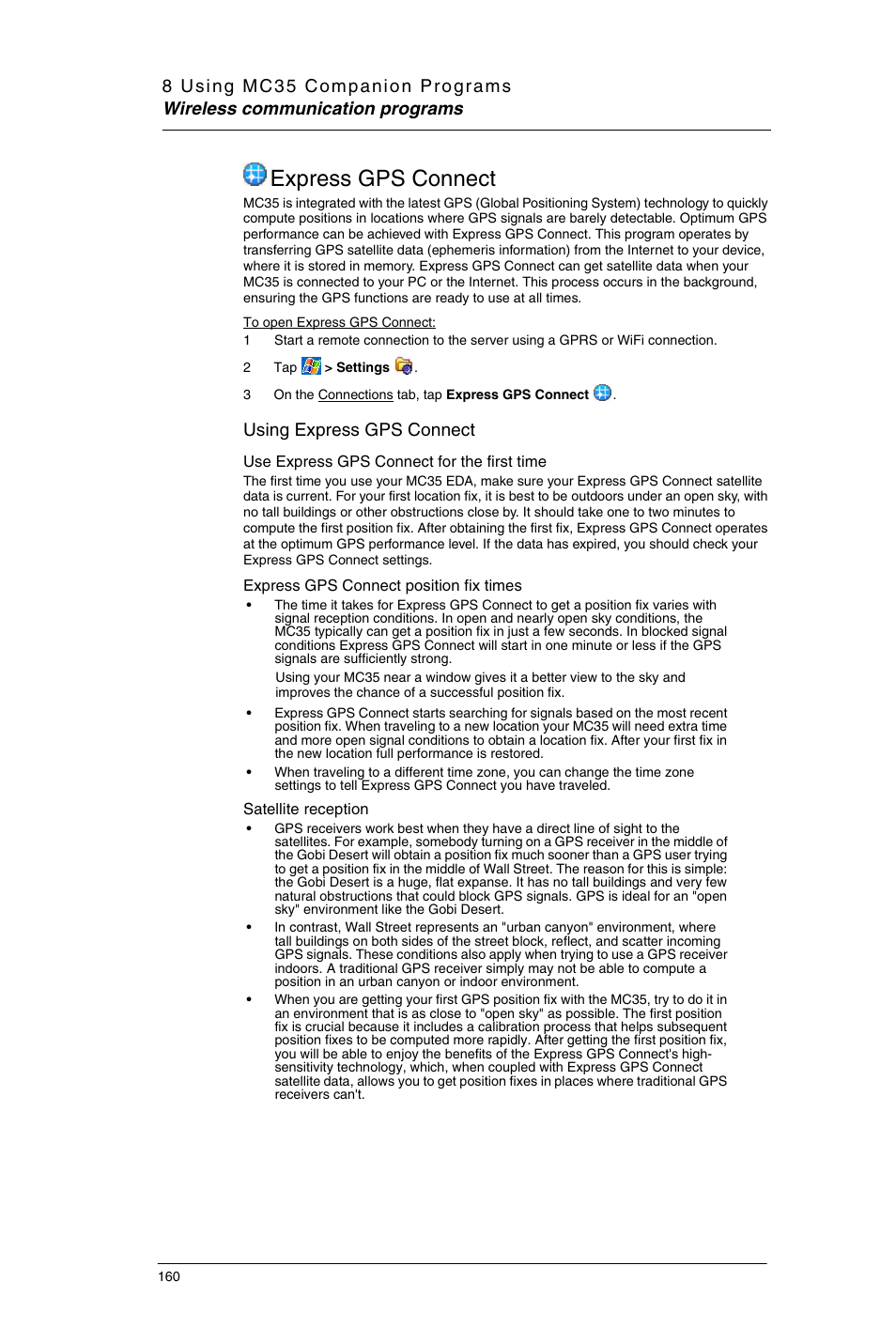 Express gps connect, Using express gps connect | Motorola MC35 EDA User Manual | Page 170 / 236