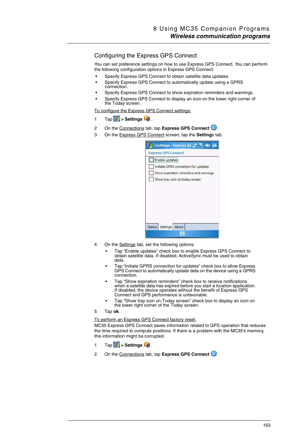 Configuring the express gps connect | Motorola MC35 EDA User Manual | Page 173 / 236