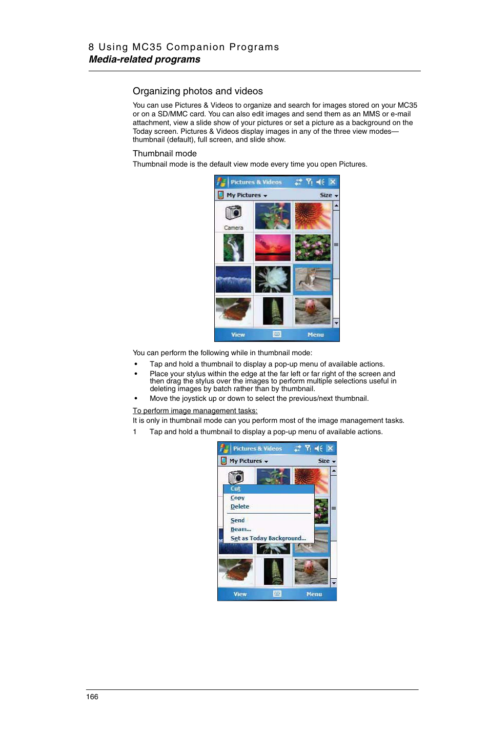 Organizing photos and videos | Motorola MC35 EDA User Manual | Page 176 / 236