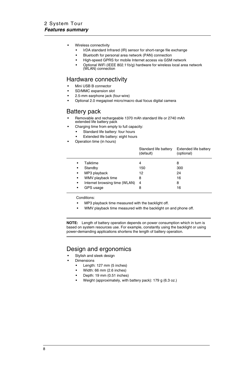 Hardware connectivity, Battery pack, Design and ergonomics | Motorola MC35 EDA User Manual | Page 18 / 236