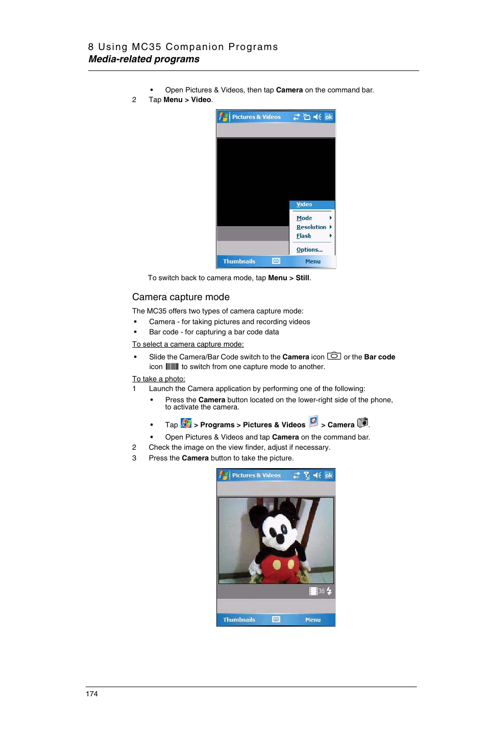 Camera capture mode | Motorola MC35 EDA User Manual | Page 184 / 236