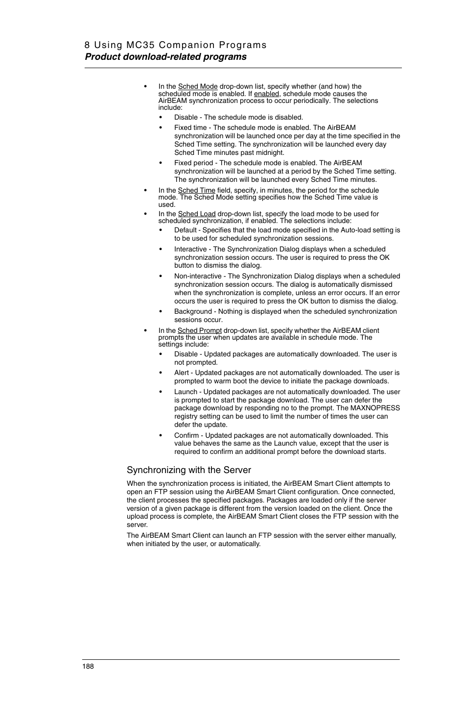 Synchronizing with the server | Motorola MC35 EDA User Manual | Page 198 / 236