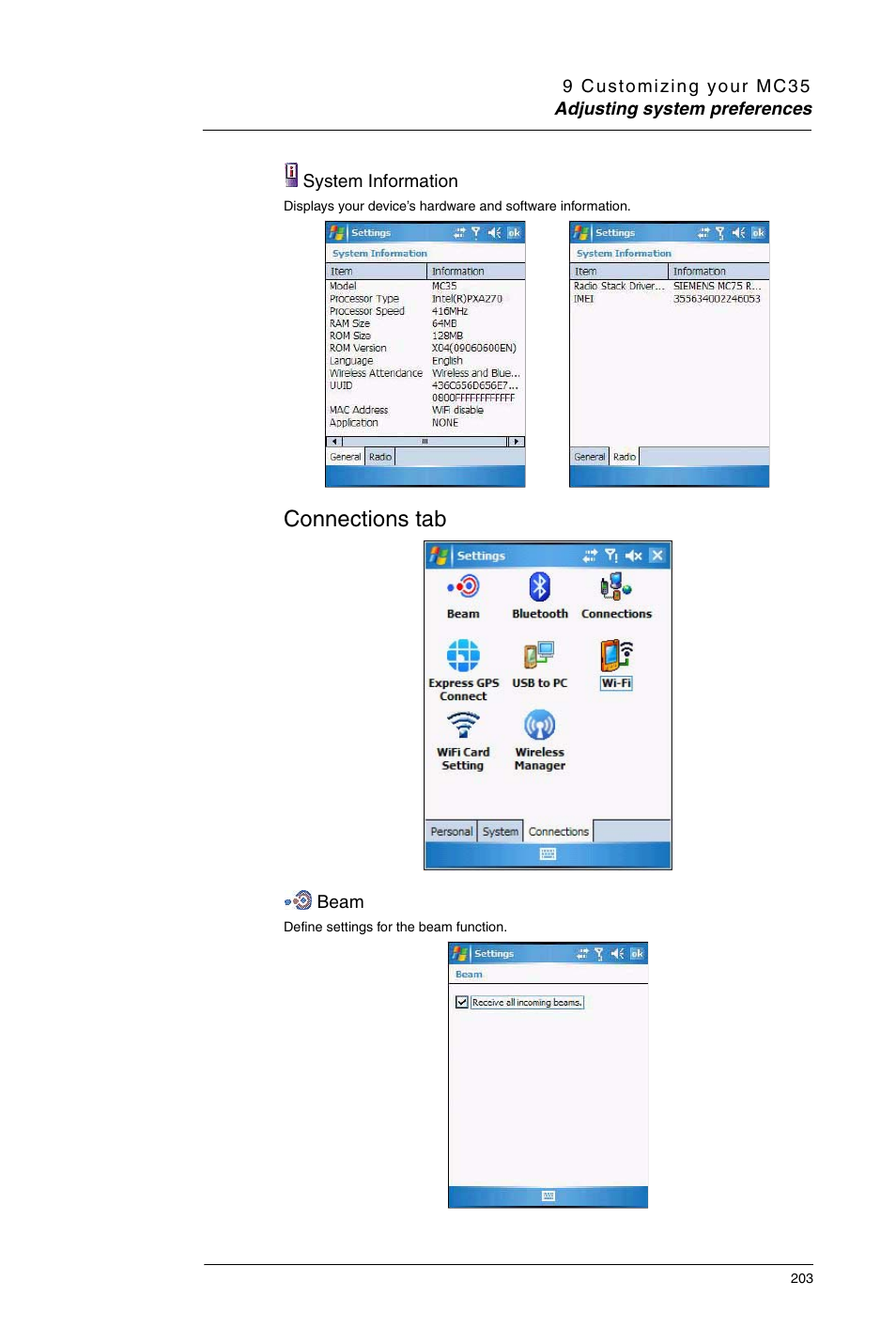 Connections tab | Motorola MC35 EDA User Manual | Page 213 / 236