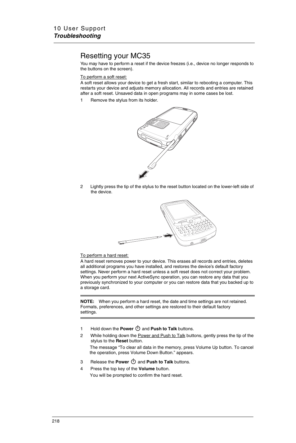 Resetting your mc35 | Motorola MC35 EDA User Manual | Page 228 / 236