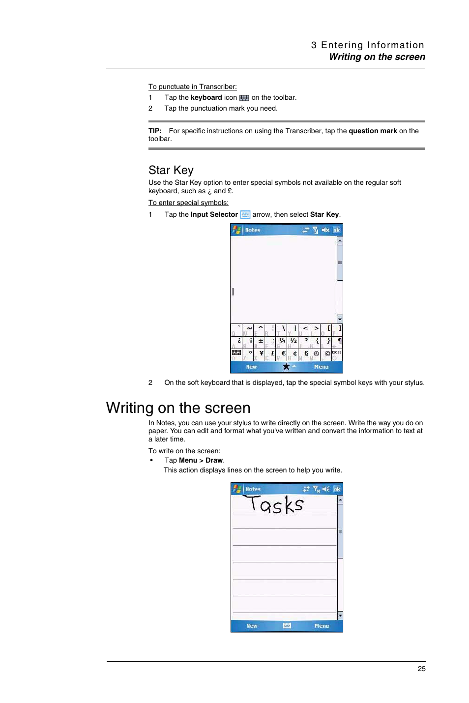 Star key, Writing on the screen | Motorola MC35 EDA User Manual | Page 35 / 236