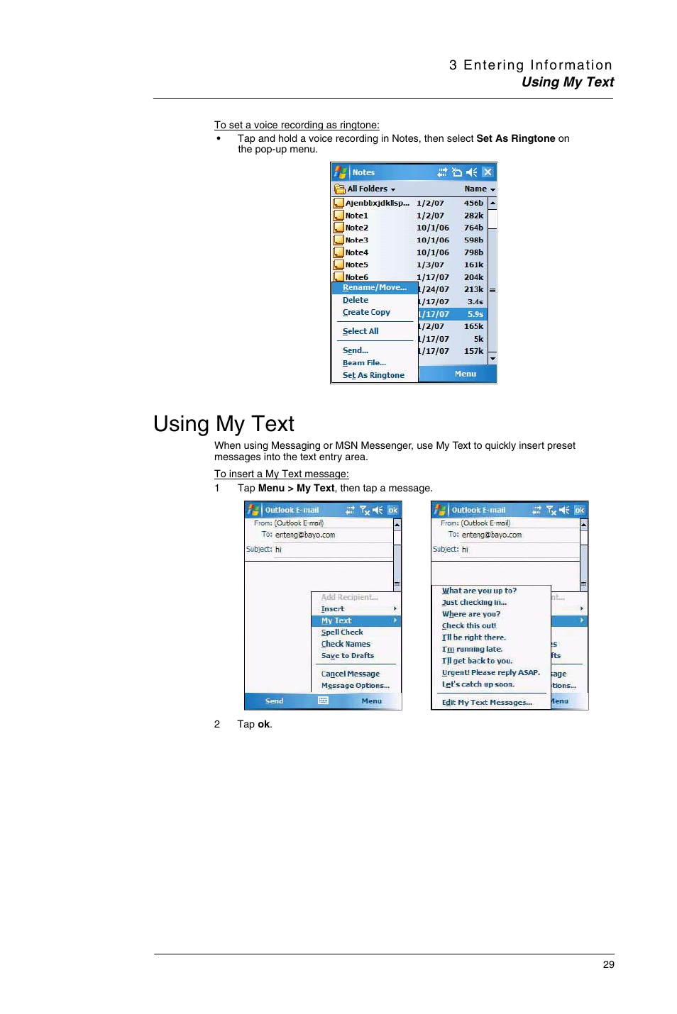 Using my text | Motorola MC35 EDA User Manual | Page 39 / 236