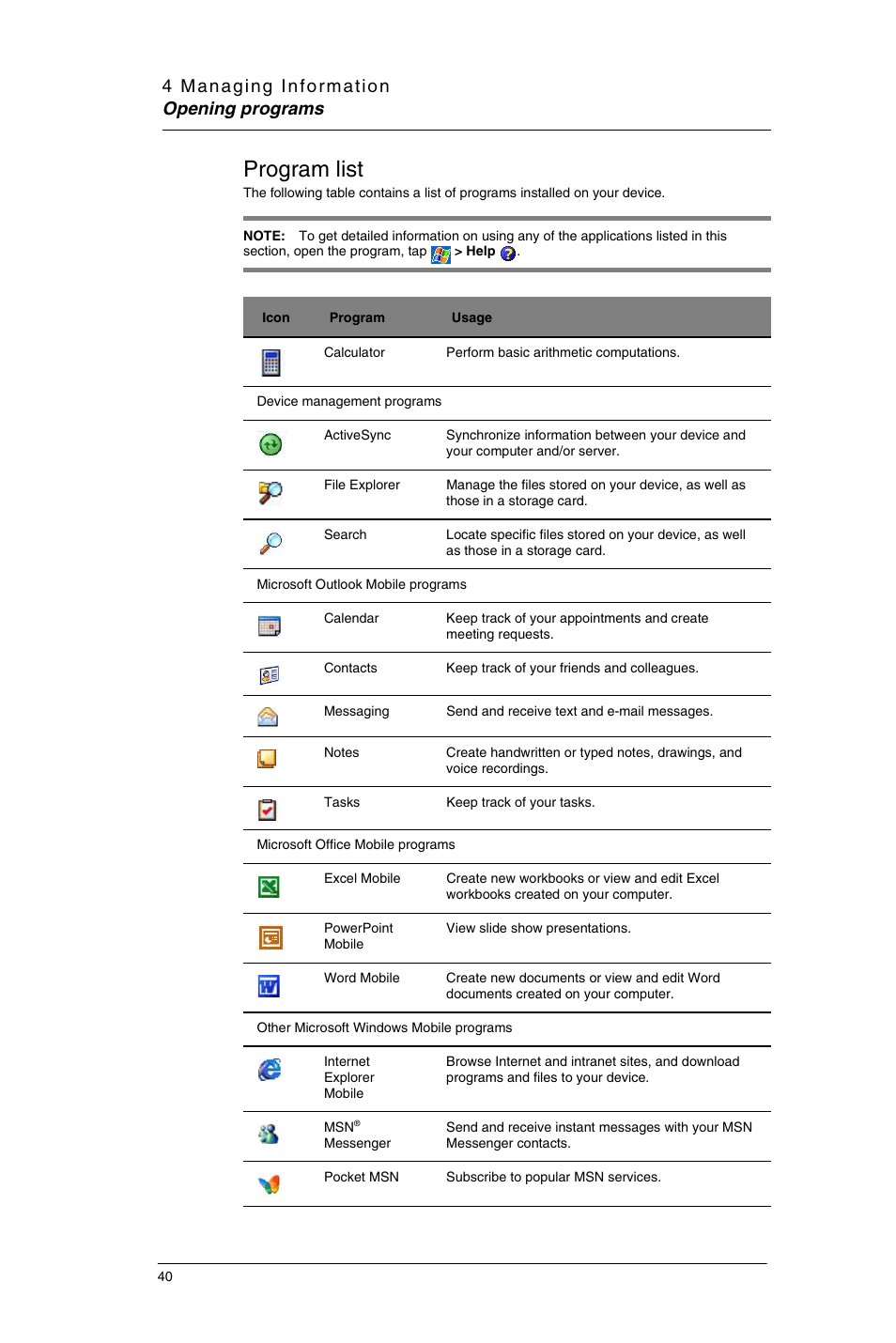 Program list | Motorola MC35 EDA User Manual | Page 50 / 236