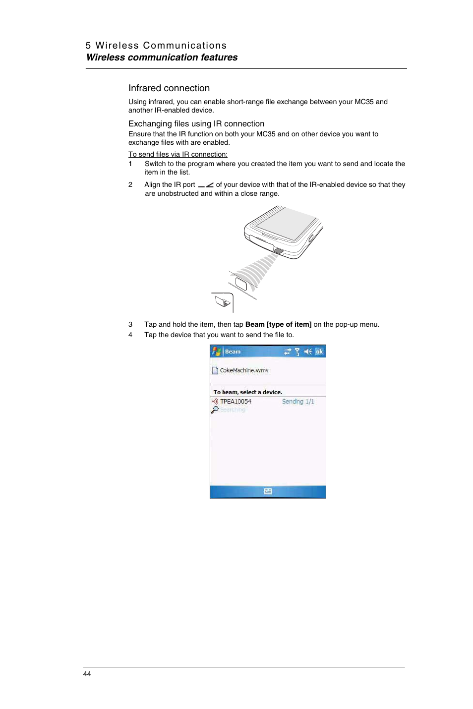 Infrared connection | Motorola MC35 EDA User Manual | Page 54 / 236