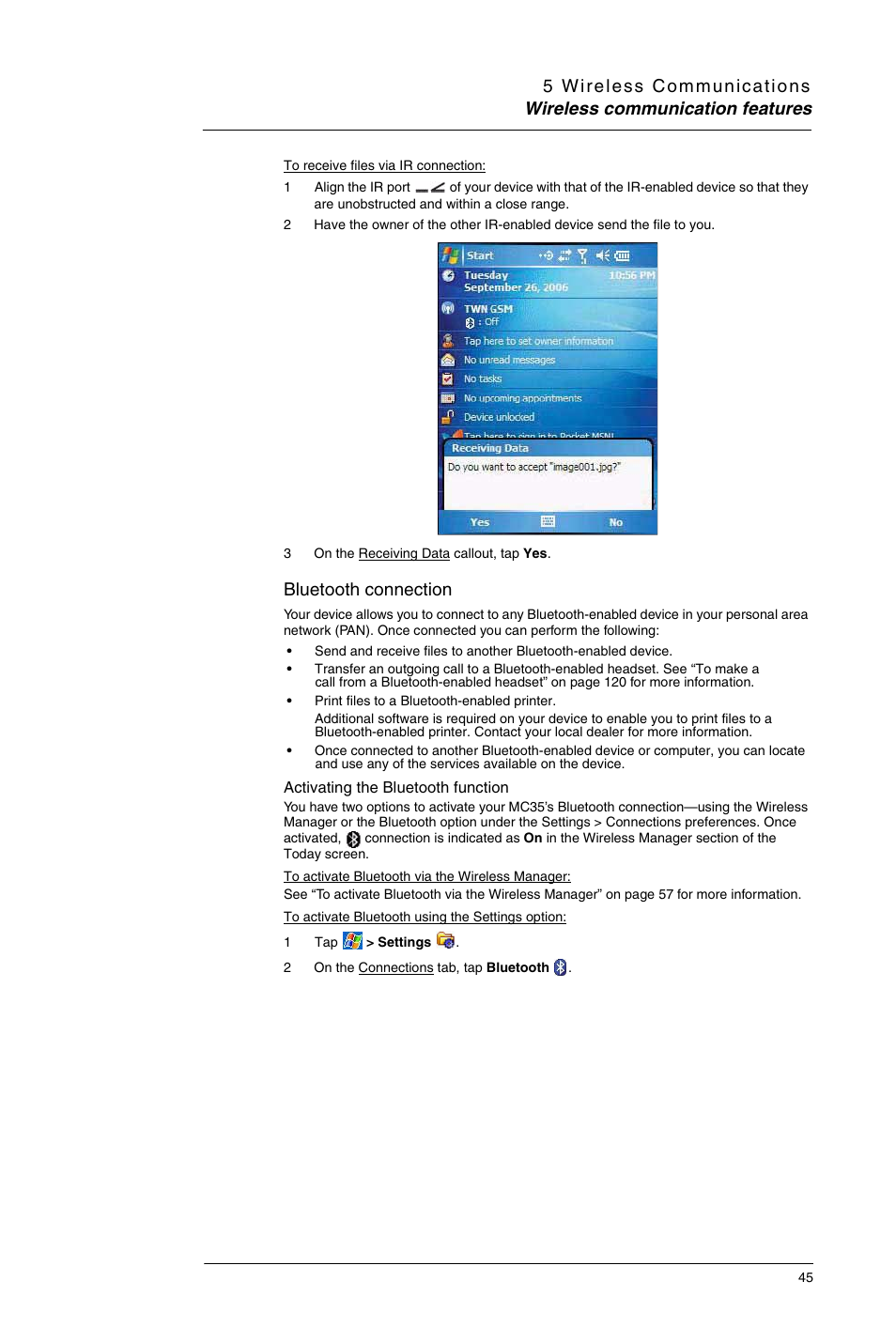 Bluetooth connection | Motorola MC35 EDA User Manual | Page 55 / 236