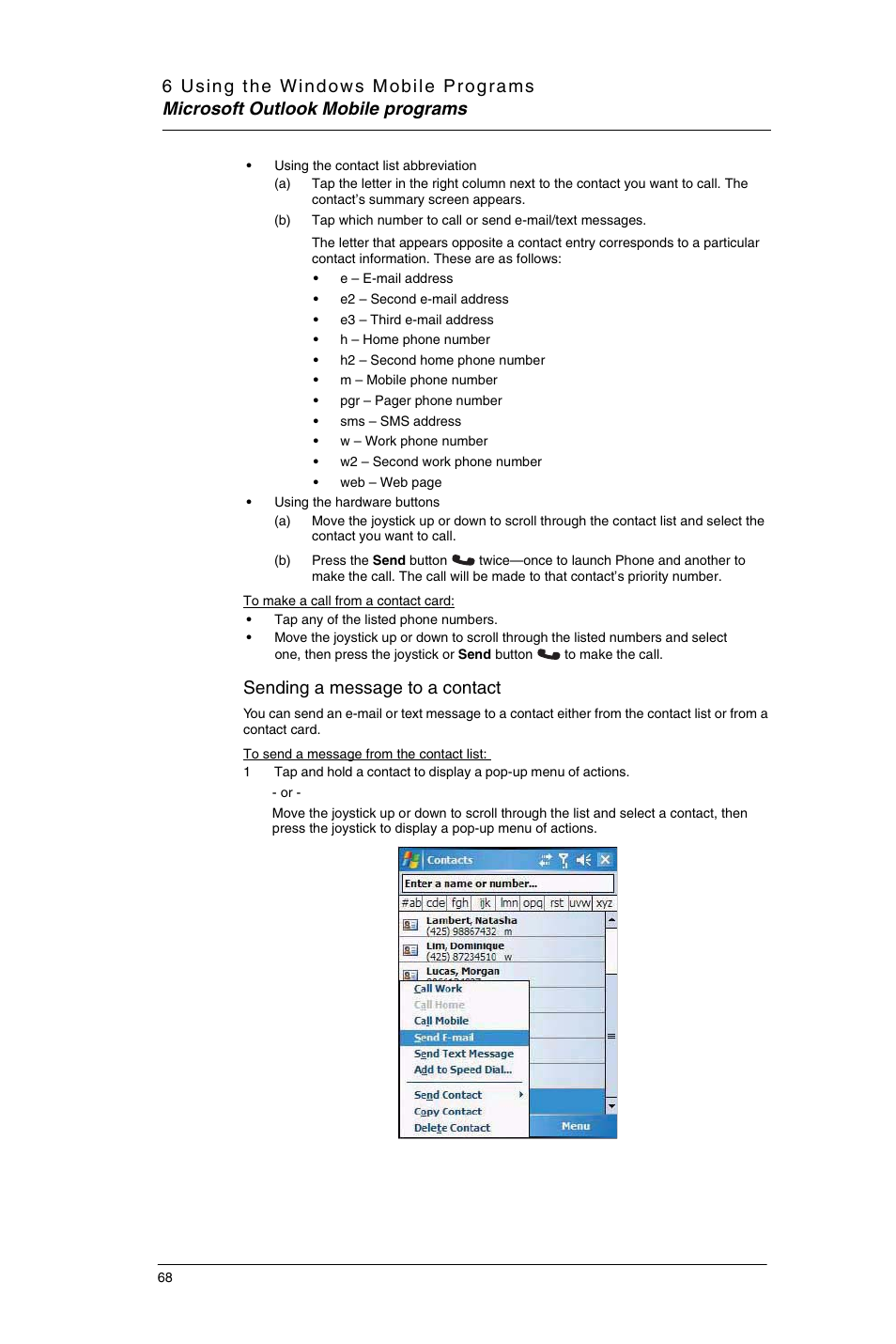 Sending a message to a contact | Motorola MC35 EDA User Manual | Page 78 / 236