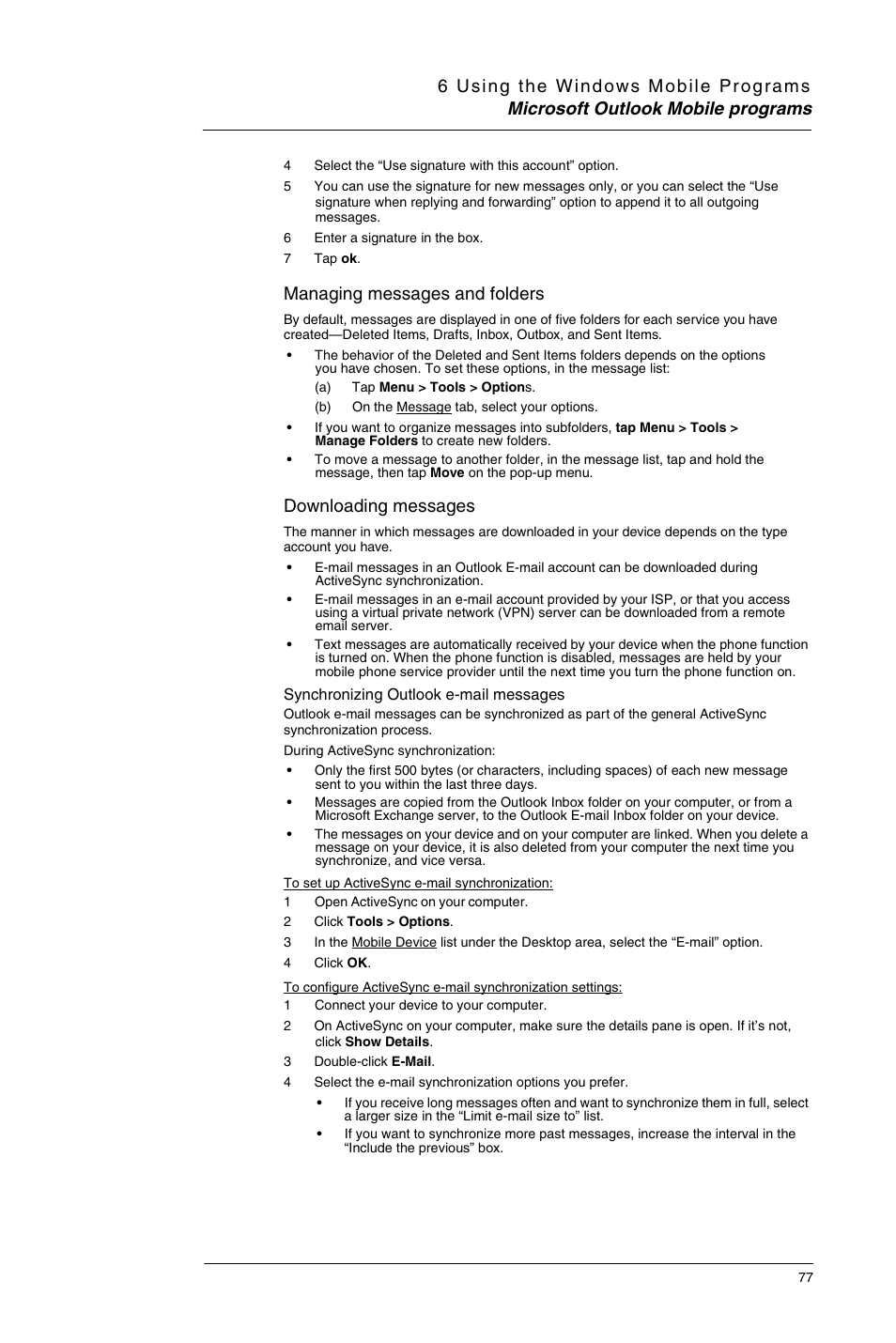 Managing messages and folders, Downloading messages | Motorola MC35 EDA User Manual | Page 87 / 236