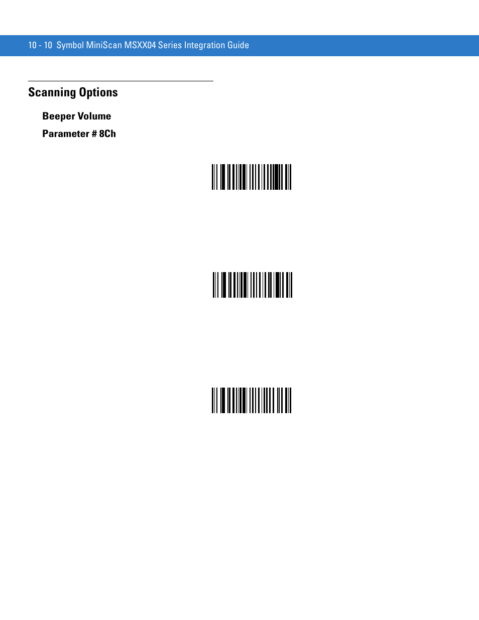 Scanning options, Beeper volume, Scanning options -10 | Beeper volume -10 | Motorola SYMBOL MINISCAN MSXX04 User Manual | Page 116 / 260