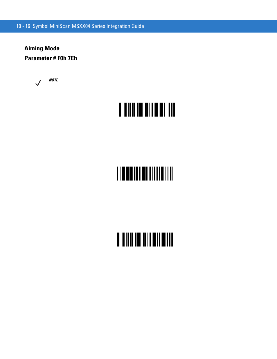 Aiming mode, Aiming mode -16, Aiming mode parameter # f0h 7eh | Motorola SYMBOL MINISCAN MSXX04 User Manual | Page 122 / 260