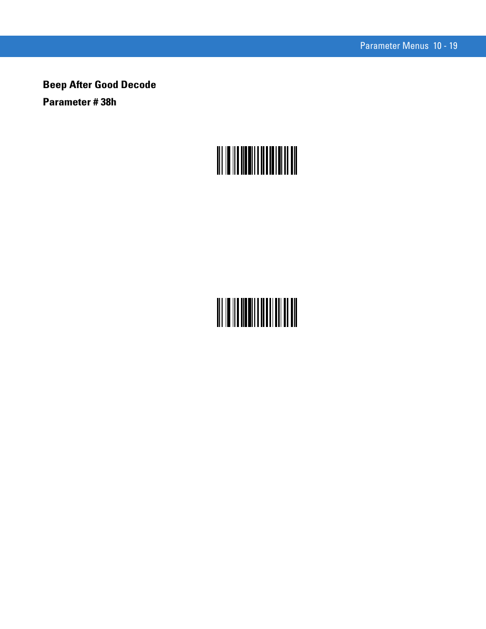 Beep after good decode, Beep after good decode -19, Beep after good decode parameter # 38h | Motorola SYMBOL MINISCAN MSXX04 User Manual | Page 125 / 260