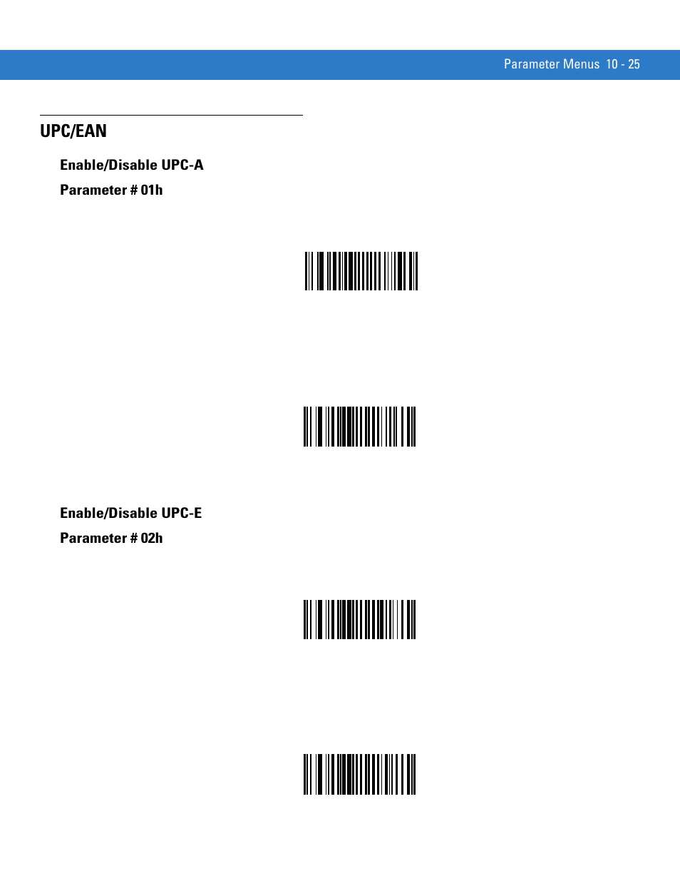 Upc/ean, Enable/disable upc-a, Enable/disable upc-e | Upc/ean -25, Enable/disable upc-a -25 enable/disable upc-e -25 | Motorola SYMBOL MINISCAN MSXX04 User Manual | Page 131 / 260