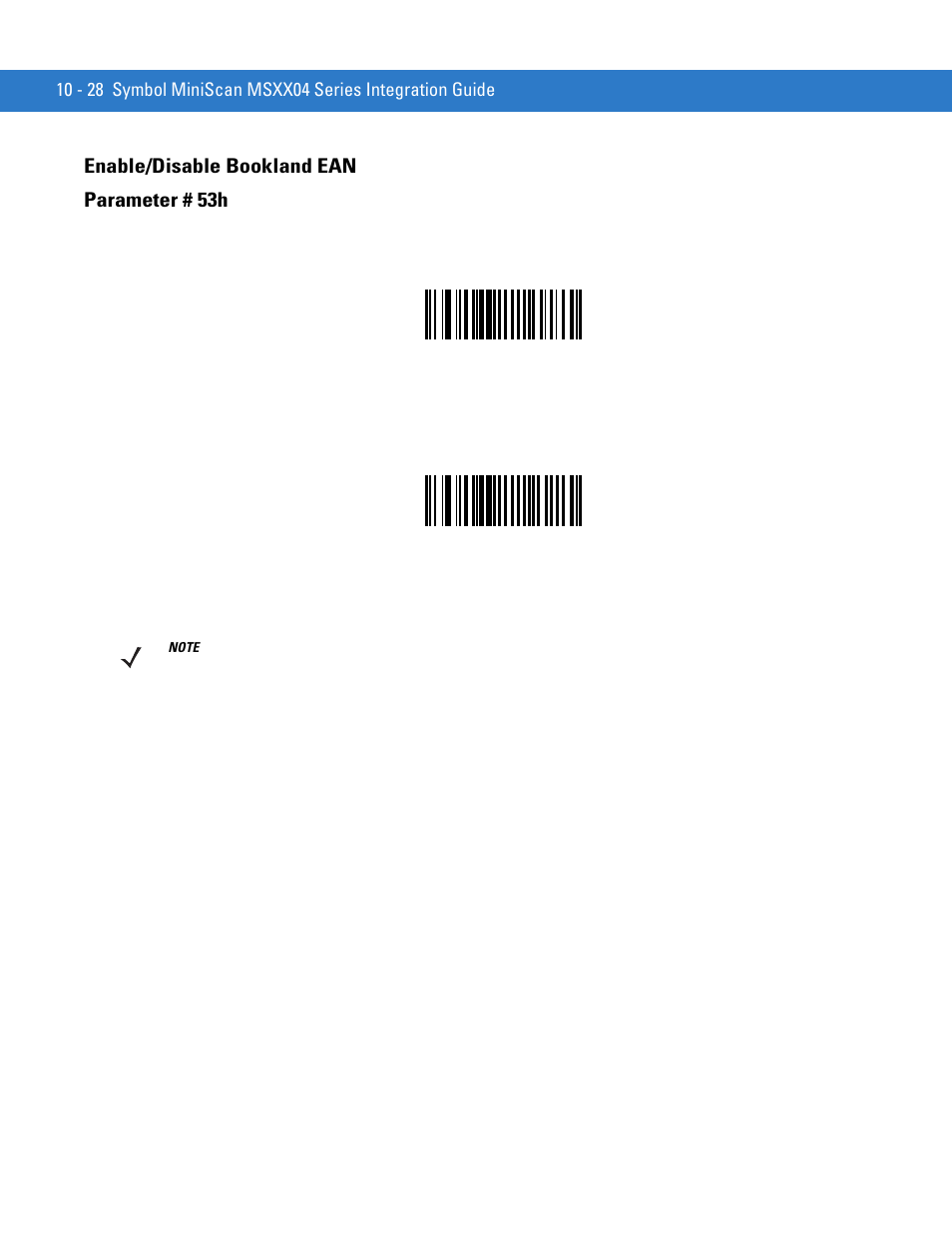 Enable/disable bookland ean, Enable/disable bookland ean -28, Enable/disable bookland ean parameter # 53h | Motorola SYMBOL MINISCAN MSXX04 User Manual | Page 134 / 260