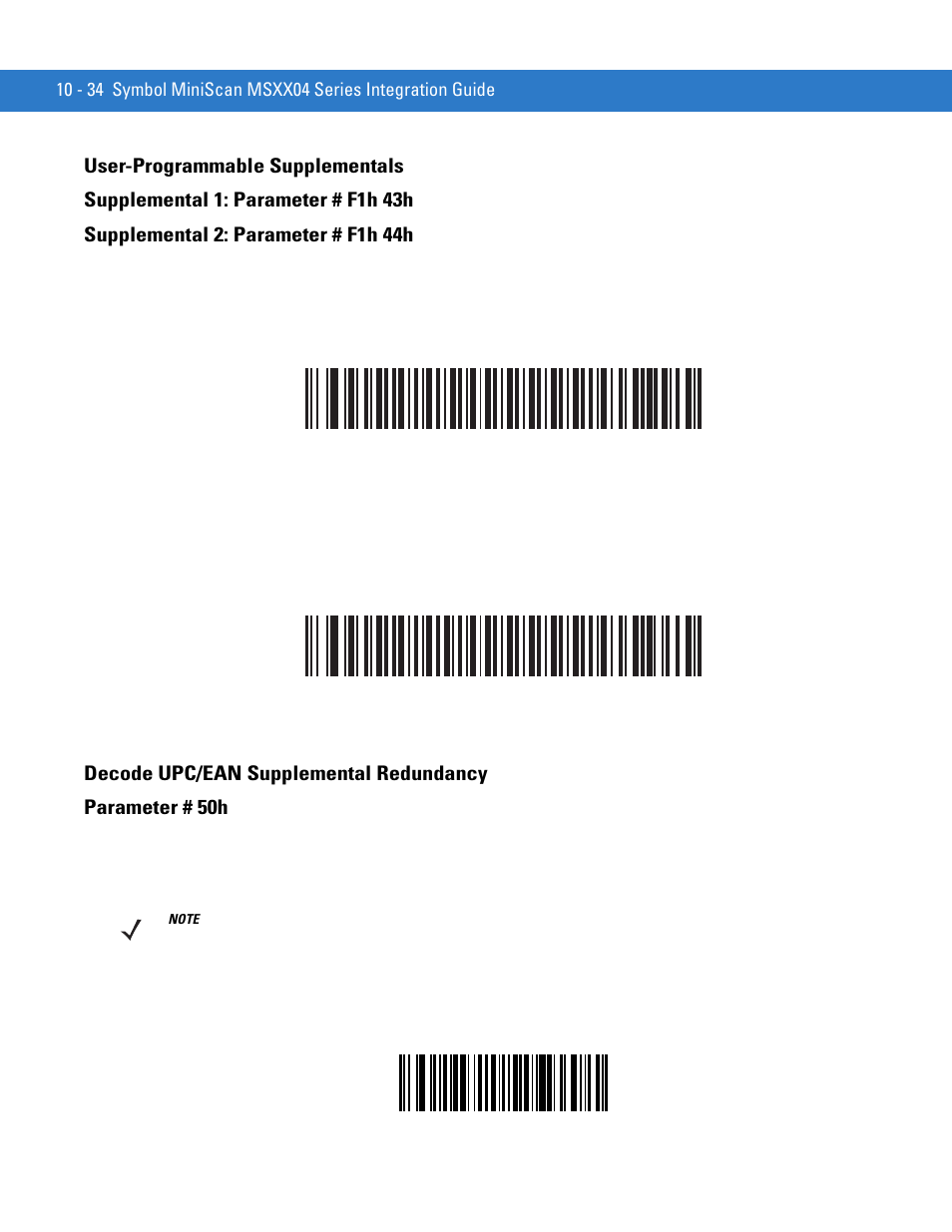 User-programmable supplementals, Decode upc/ean supplemental redundancy, Set via | Decode upc/ean, User-programmable supplementals on, User-programmable | Motorola SYMBOL MINISCAN MSXX04 User Manual | Page 140 / 260