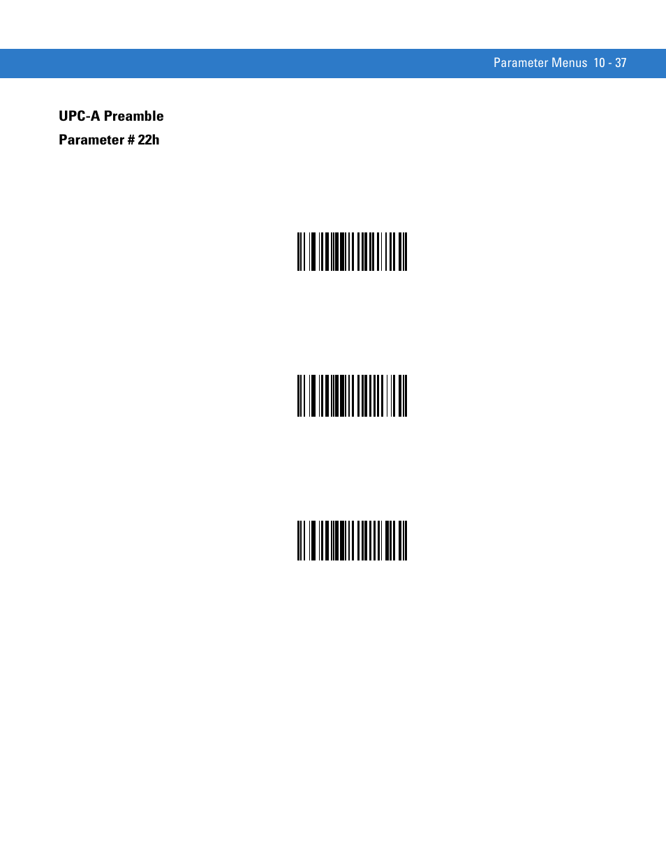 Upc-a preamble, Upc-a preamble -37, Upc-a preamble parameter # 22h | Motorola SYMBOL MINISCAN MSXX04 User Manual | Page 143 / 260