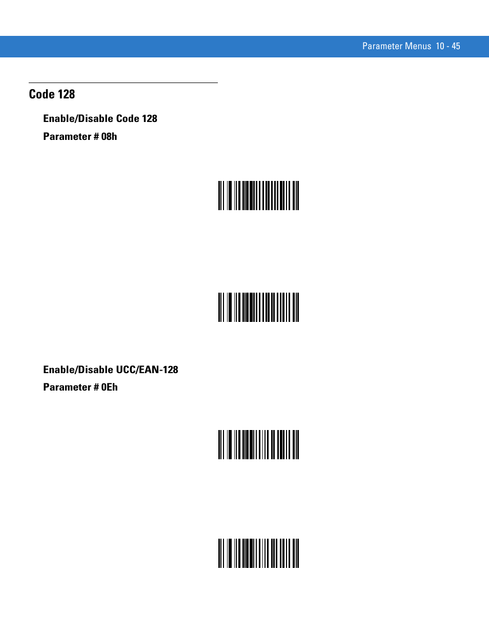 Code 128, Enable/disable code 128, Enable/disable ucc/ean-128 | Code 128 -45 | Motorola SYMBOL MINISCAN MSXX04 User Manual | Page 151 / 260