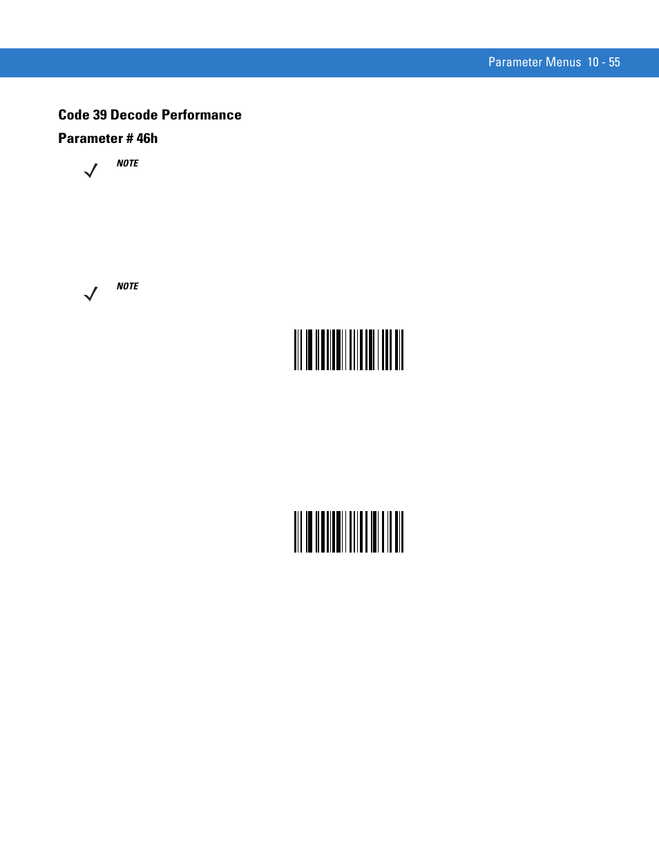 Code 39 decode performance, Code 39 decode performance -55, Code 39 decode performance parameter # 46h | Motorola SYMBOL MINISCAN MSXX04 User Manual | Page 161 / 260