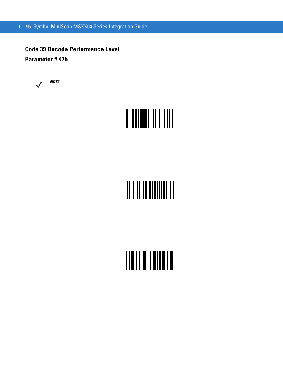 Code 39 decode performance level, Code 39 decode performance level -56, Code 39 decode performance level parameter # 47h | Motorola SYMBOL MINISCAN MSXX04 User Manual | Page 162 / 260