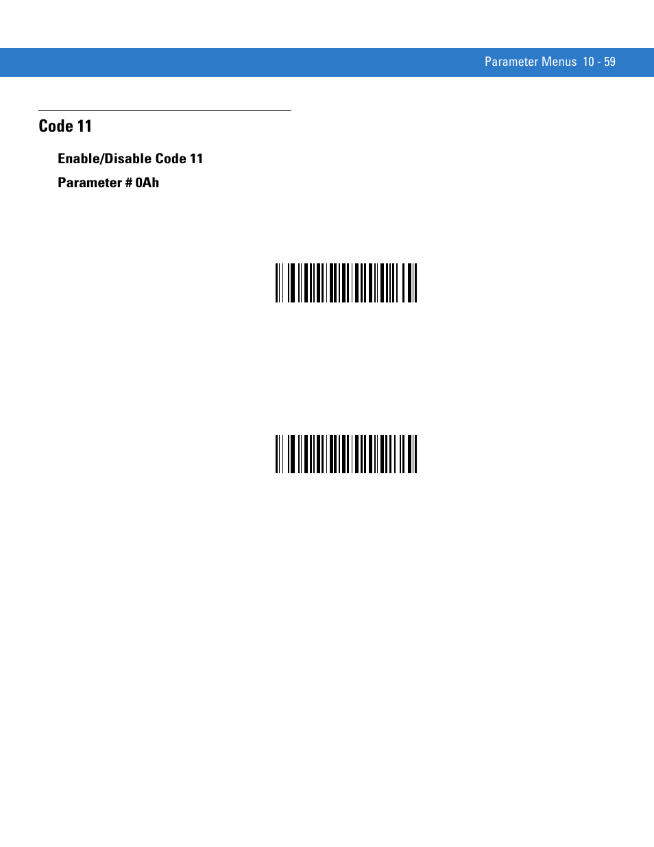 Code 11, Enable/disable code 11, Code 11 -59 | Enable/disable code 11 -59 | Motorola SYMBOL MINISCAN MSXX04 User Manual | Page 165 / 260