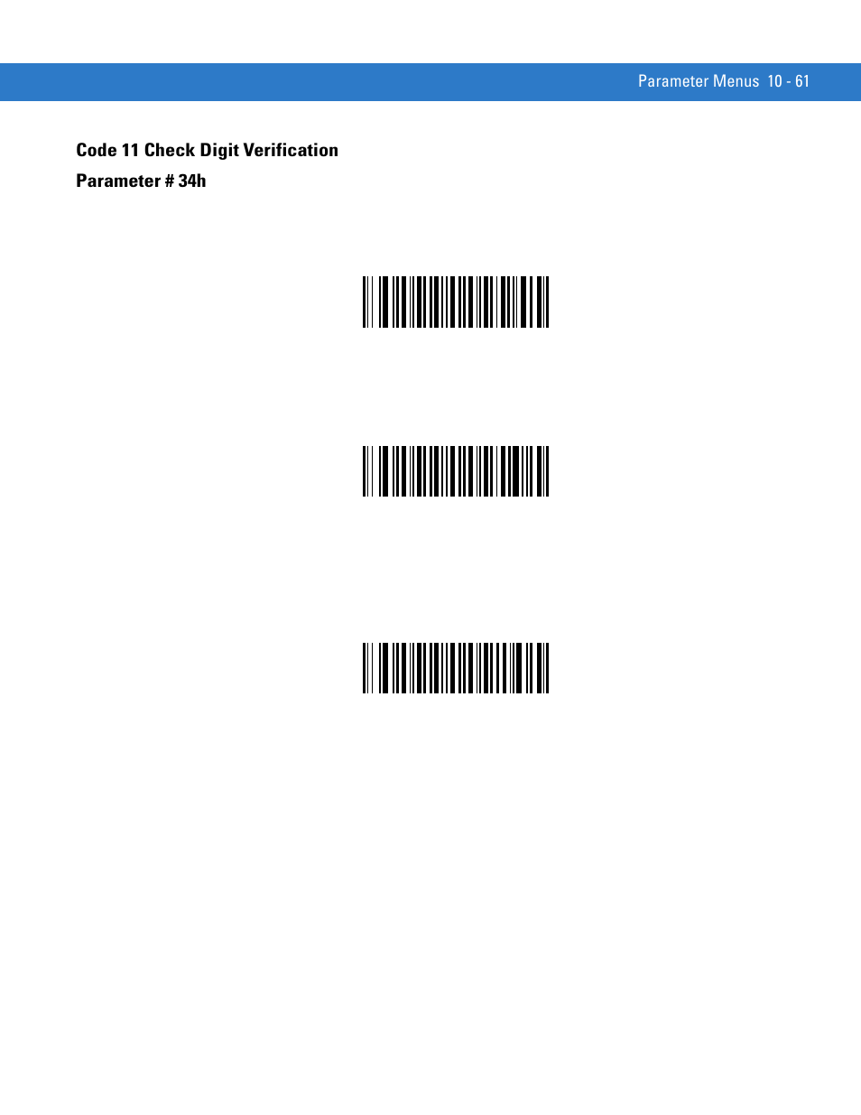 Code 11 check digit verification, Code 11 check digit verification -61, Code 11 check digit verification parameter # 34h | Motorola SYMBOL MINISCAN MSXX04 User Manual | Page 167 / 260