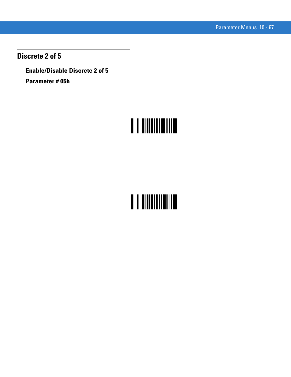 Discrete 2 of 5, Enable/disable discrete 2 of 5, Discrete 2 of 5 -67 | Enable/disable discrete 2 of 5 -67 | Motorola SYMBOL MINISCAN MSXX04 User Manual | Page 173 / 260