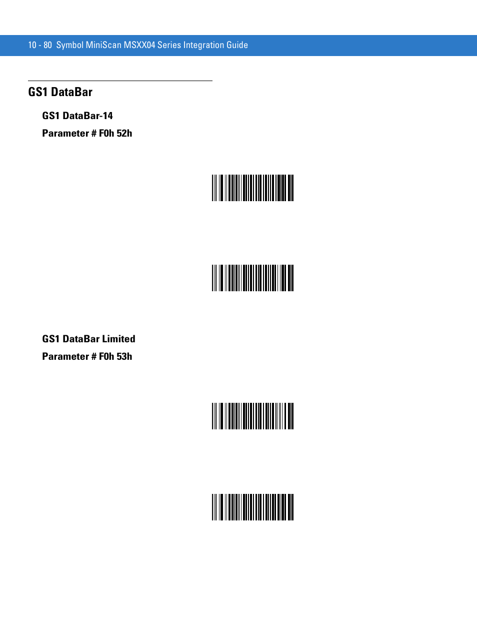 Gs1 databar, Gs1 databar-14, Gs1 databar limited | Gs1 databar -80, Gs1 databar-14 -80 gs1 databar limited -80 | Motorola SYMBOL MINISCAN MSXX04 User Manual | Page 186 / 260