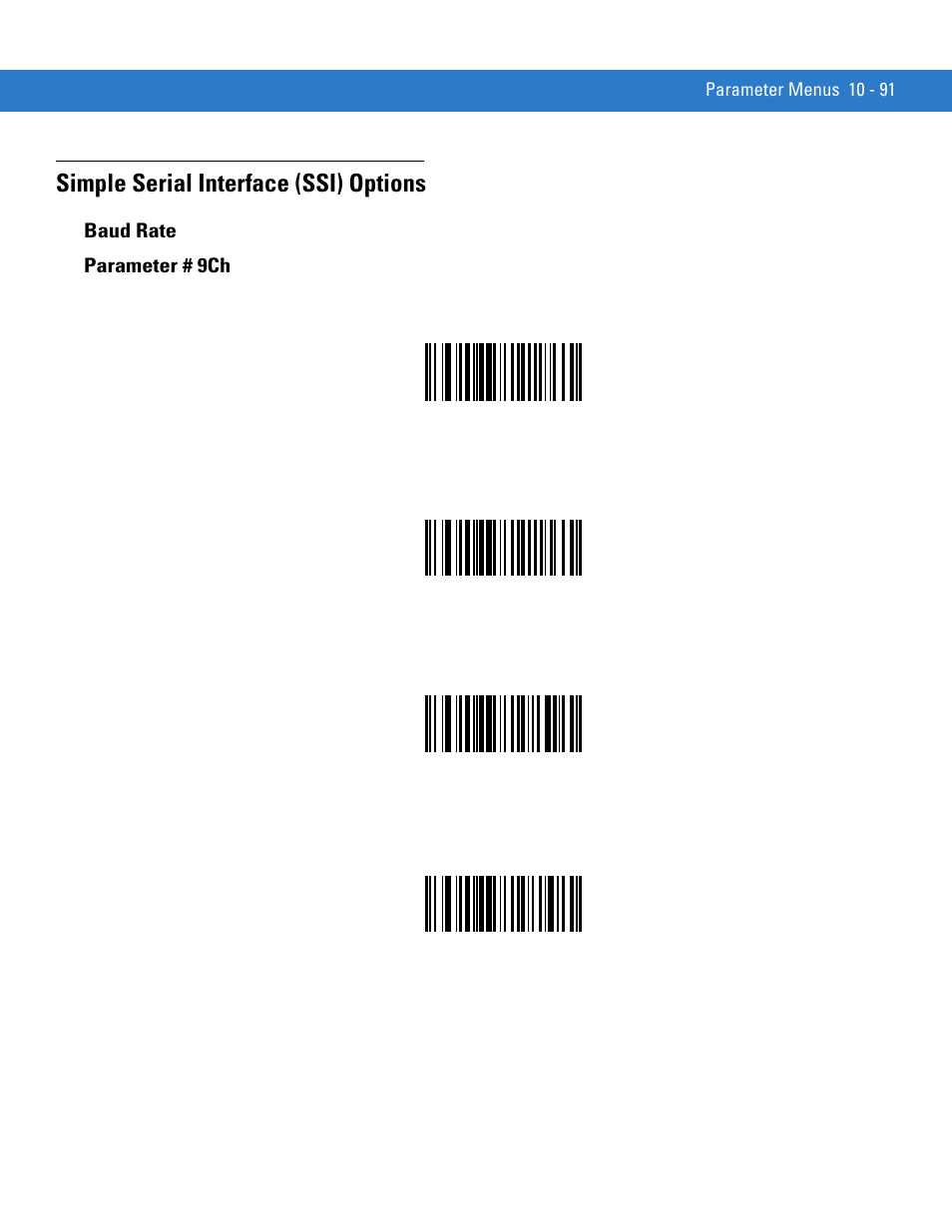 Simple serial interface (ssi) options, Baud rate, Simple serial interface (ssi) options -91 | Baud rate -91 | Motorola SYMBOL MINISCAN MSXX04 User Manual | Page 197 / 260