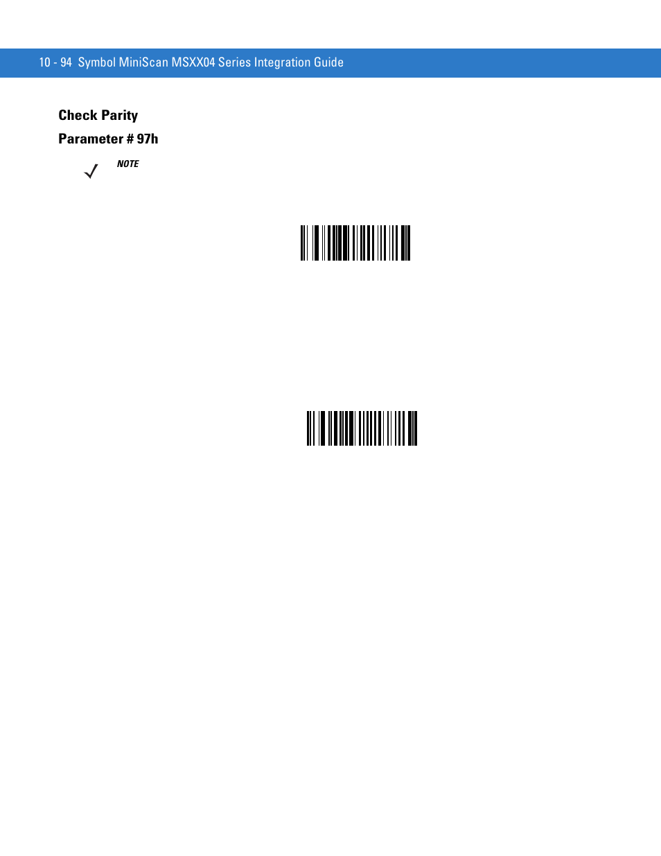 Check parity, Check parity -94, Check parity parameter # 97h | Motorola SYMBOL MINISCAN MSXX04 User Manual | Page 200 / 260