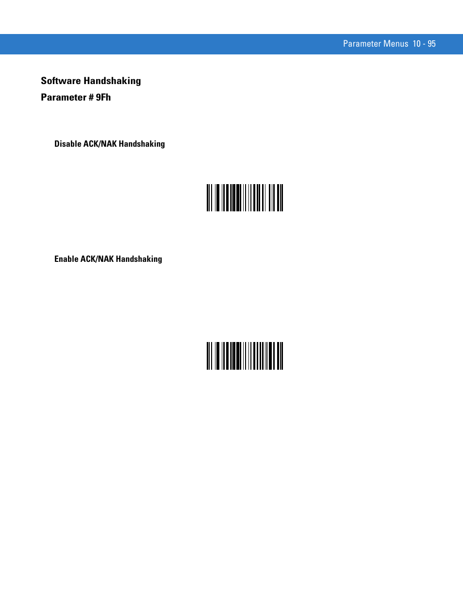 Software handshaking, Software handshaking -95, Software handshaking parameter # 9fh | Motorola SYMBOL MINISCAN MSXX04 User Manual | Page 201 / 260