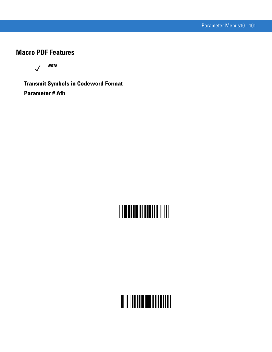 Macro pdf features, Transmit symbols in codeword format, Macro pdf features -101 | Transmit symbols in codeword format -101 | Motorola SYMBOL MINISCAN MSXX04 User Manual | Page 207 / 260