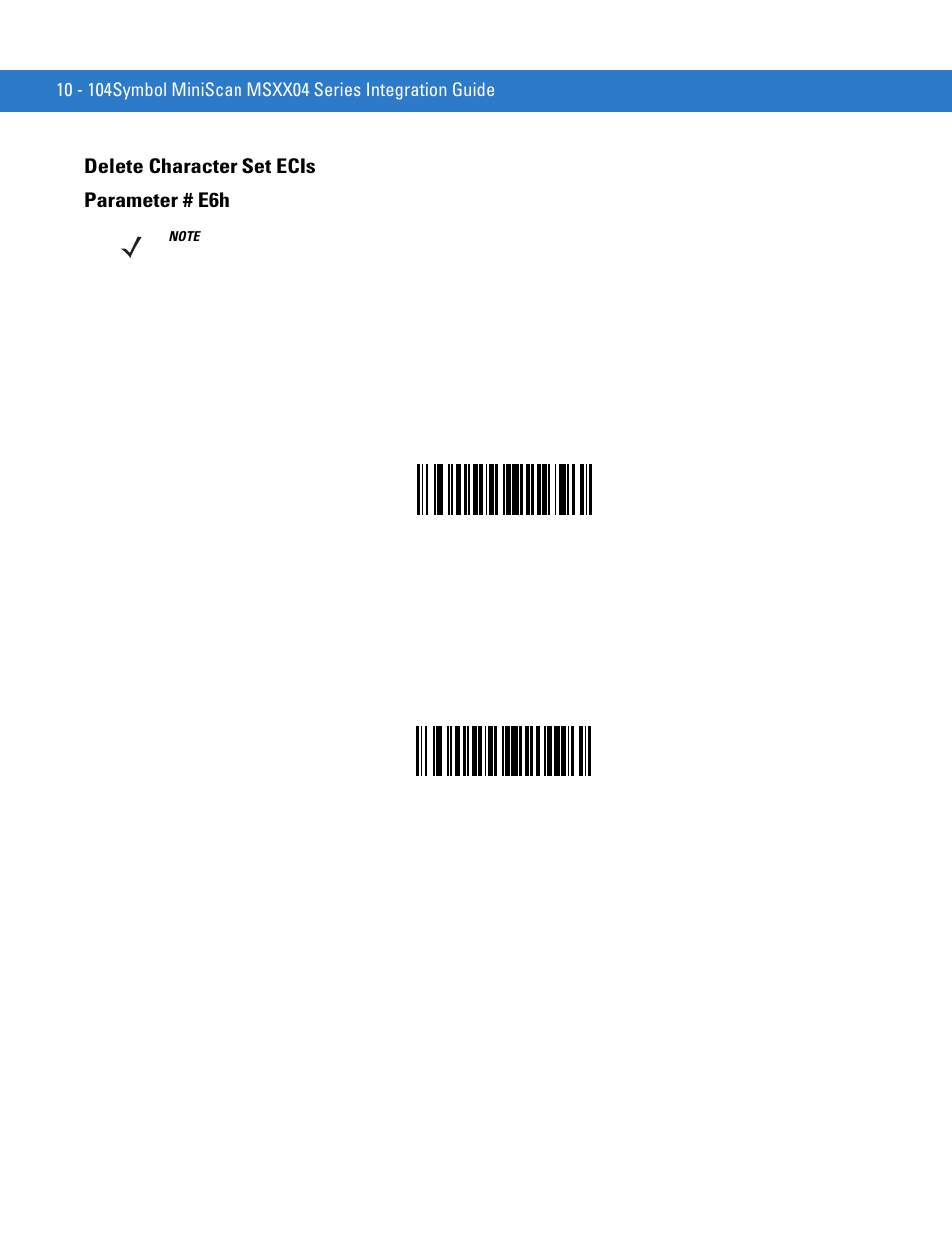 Delete character set ecis, Delete character set ecis -104, Delete character set ecis parameter # e6h | Motorola SYMBOL MINISCAN MSXX04 User Manual | Page 210 / 260