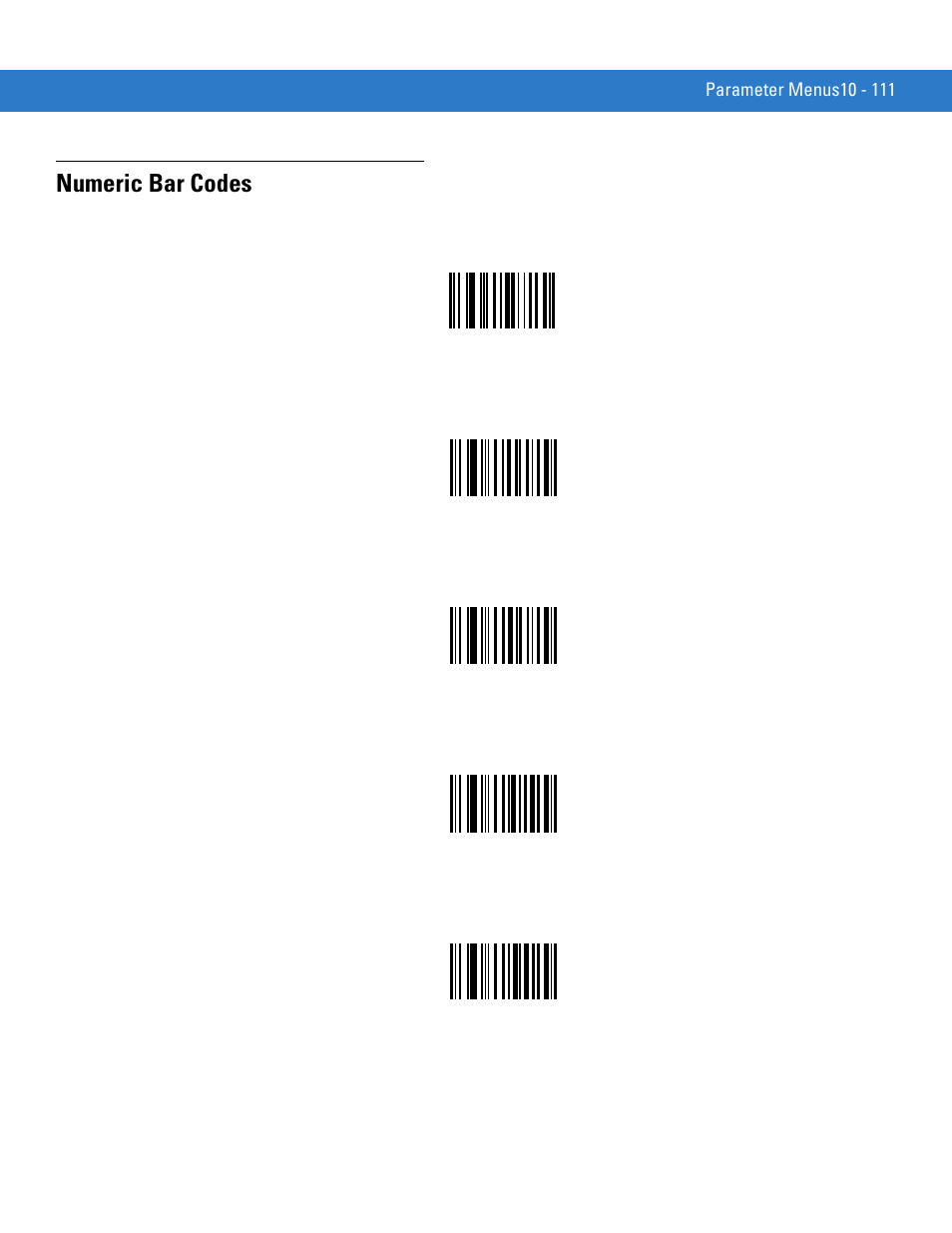 Numeric bar codes, Numeric bar codes -111, N on | Codes beginning on | Motorola SYMBOL MINISCAN MSXX04 User Manual | Page 217 / 260