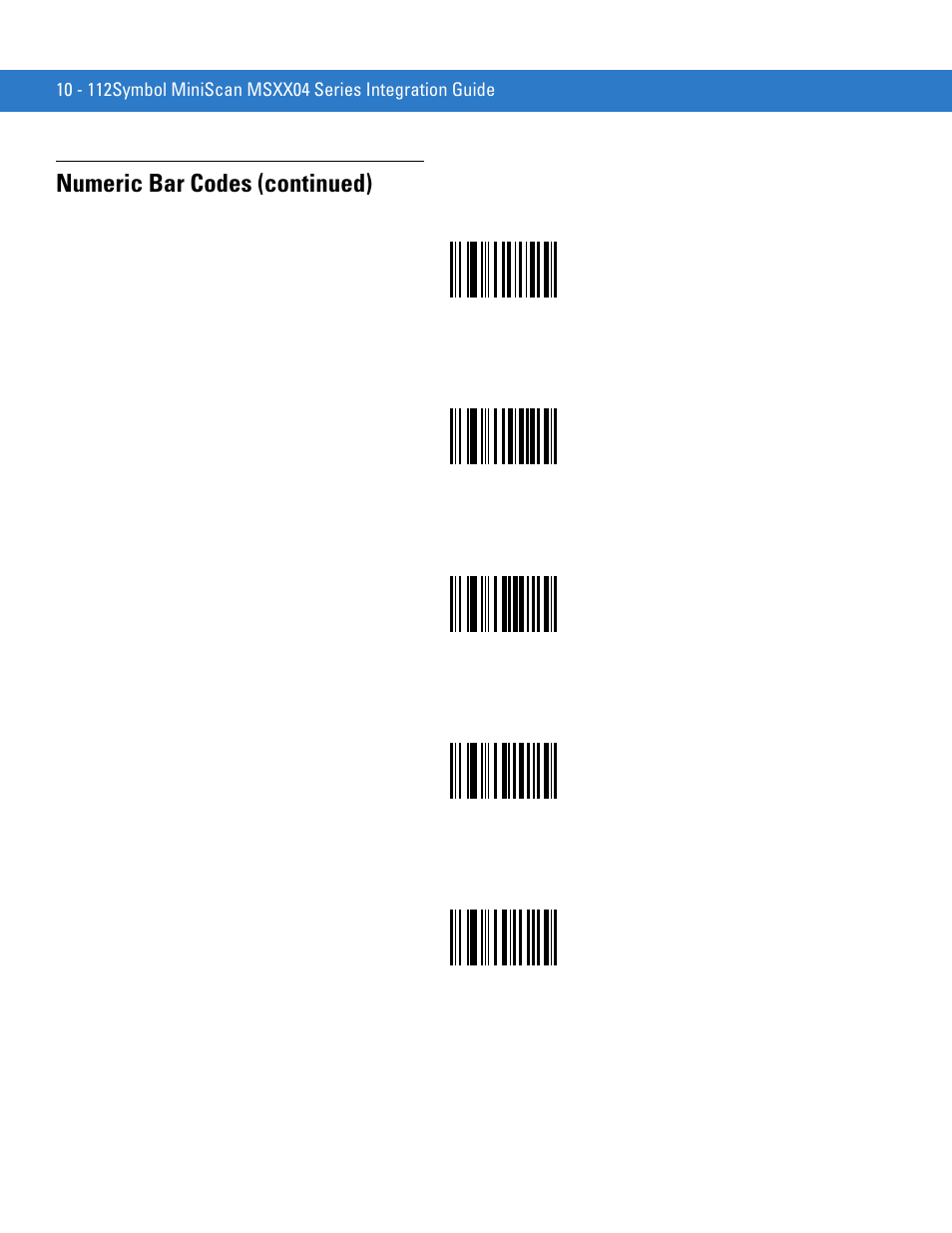 Numeric bar codes (continued) | Motorola SYMBOL MINISCAN MSXX04 User Manual | Page 218 / 260