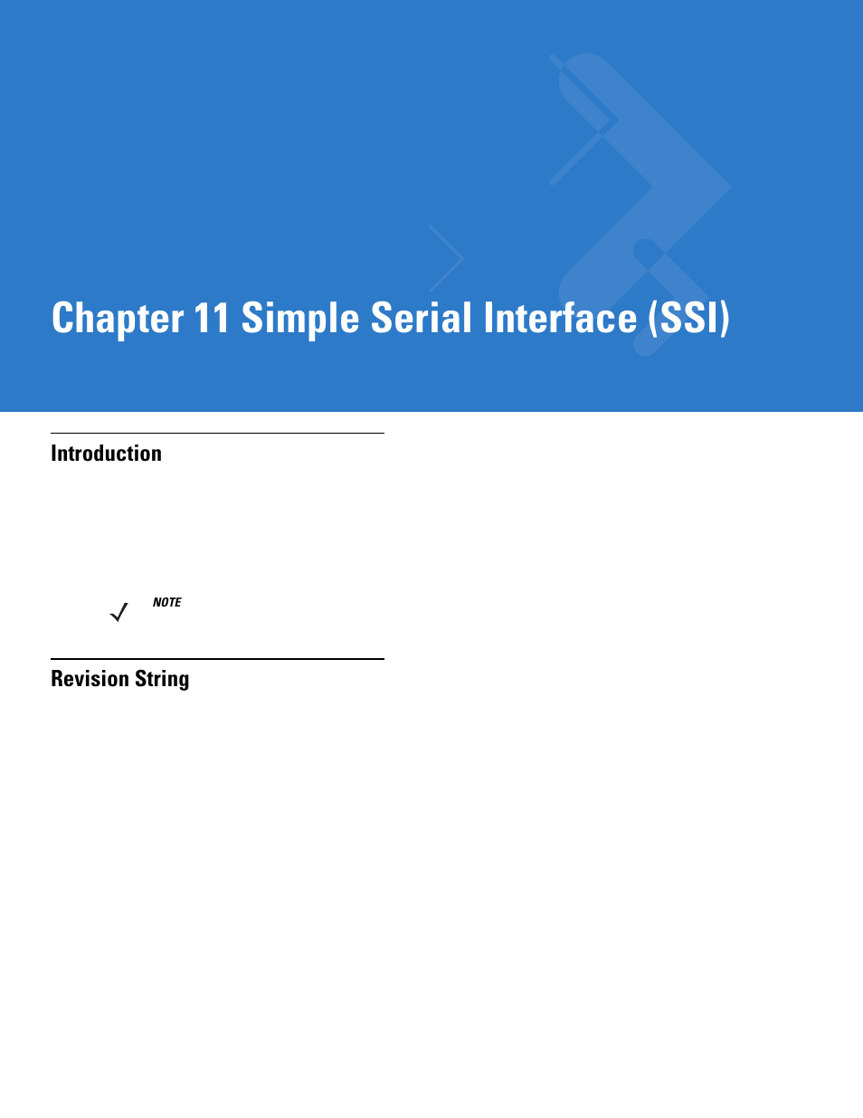 Simple serial interface (ssi), Introduction, Revision string | Chapter 11: simple serial interface (ssi), Introduction -1 revision string -1, Chapter 11, simple serial interface (ssi), Chapter 11, Chapter 11 simple serial interface (ssi) | Motorola SYMBOL MINISCAN MSXX04 User Manual | Page 221 / 260