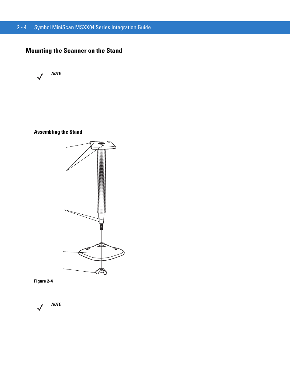 Mounting the scanner on the stand, Mounting the scanner on the stand -4 | Motorola SYMBOL MINISCAN MSXX04 User Manual | Page 28 / 260