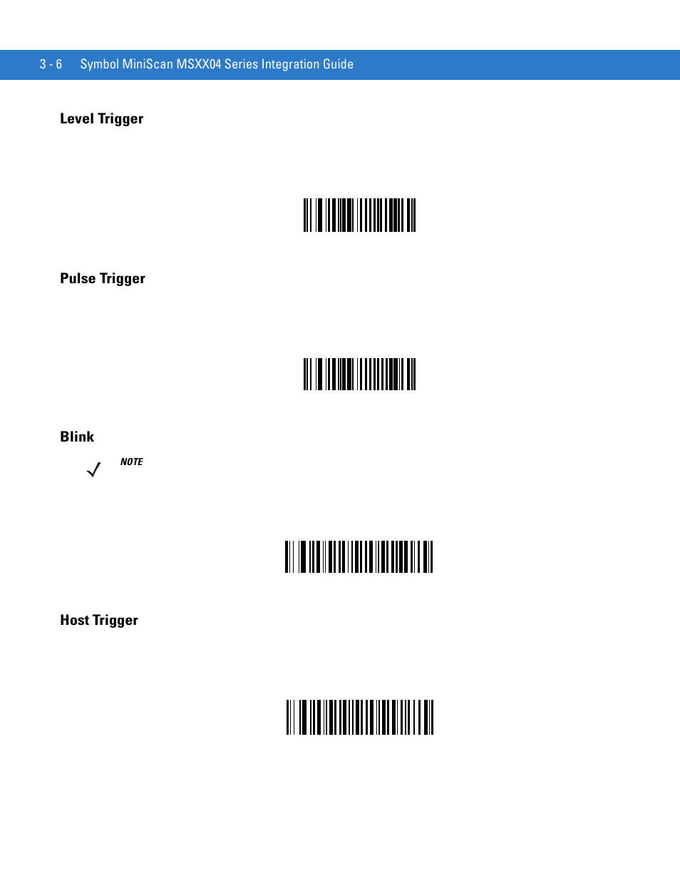 Level trigger, Pulse trigger, Blink | Host trigger | Motorola SYMBOL MINISCAN MSXX04 User Manual | Page 48 / 260