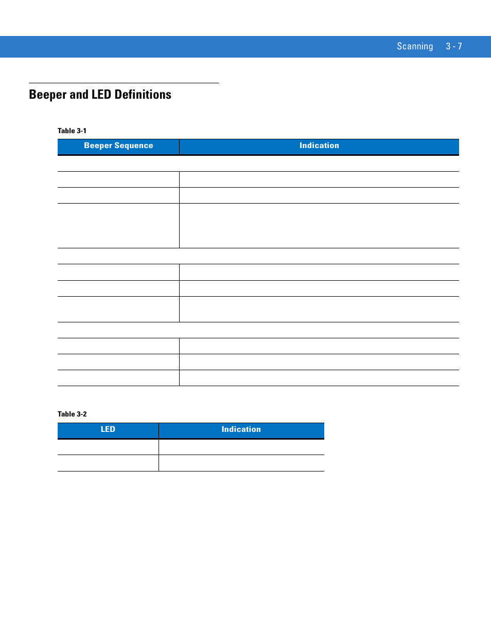 Beeper and led definitions, Beeper and led definitions -7 | Motorola SYMBOL MINISCAN MSXX04 User Manual | Page 49 / 260